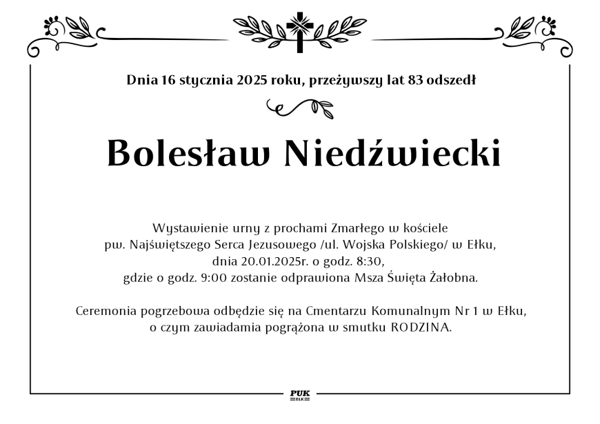 Bolesław Niedźwiecki - nekrolog